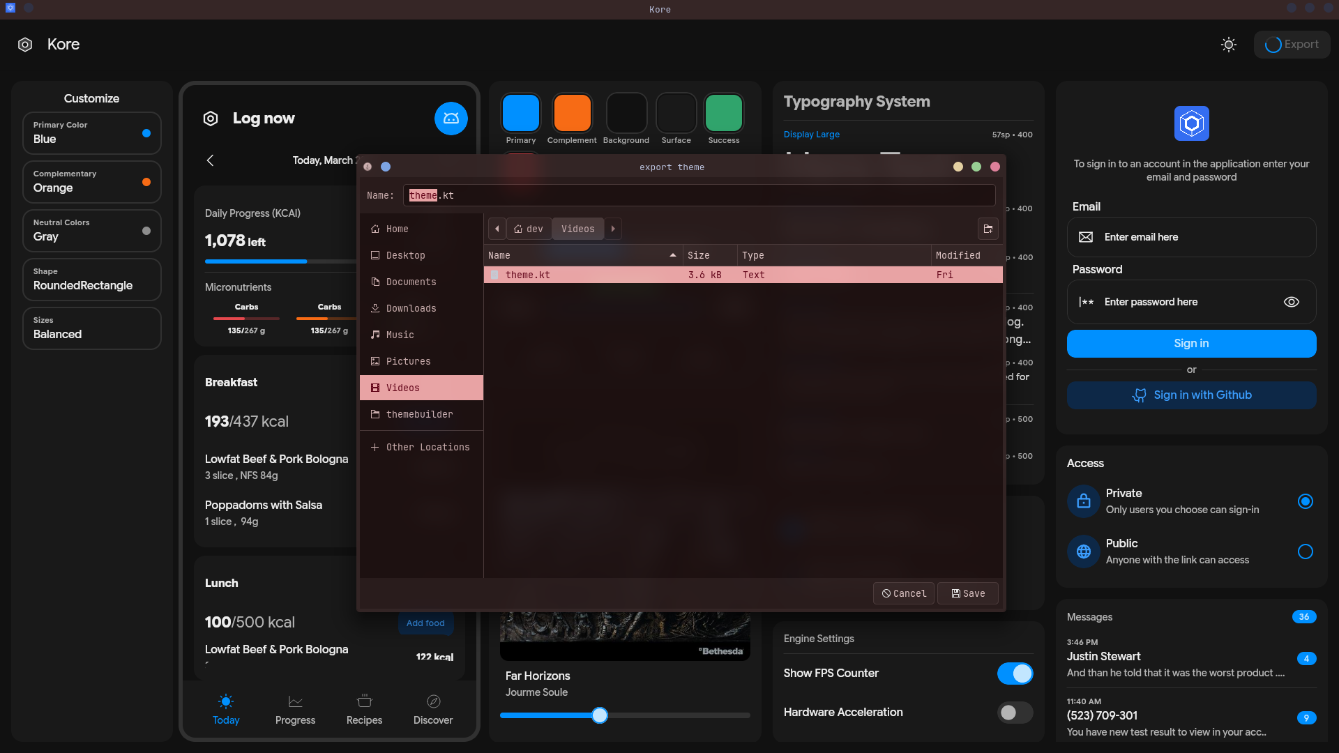 export theme